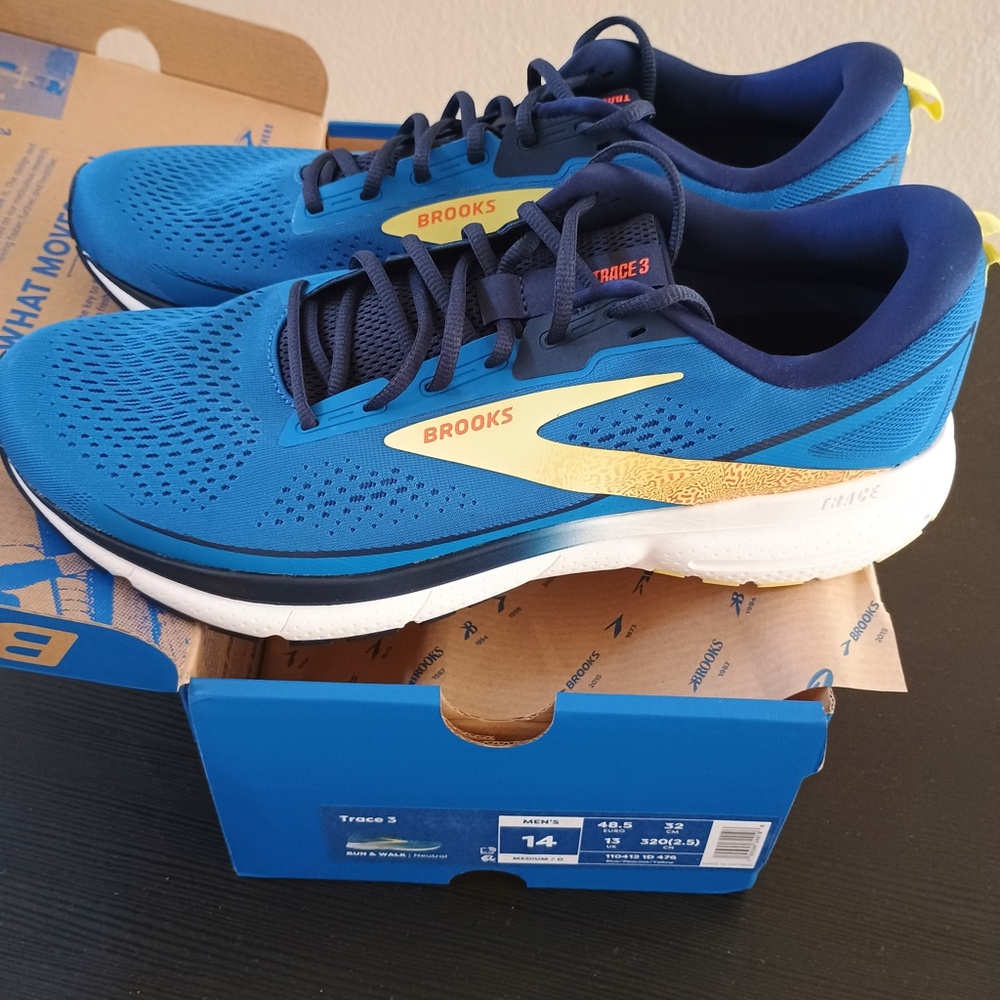 Brooks Men’s Trace 3 Neutral Running Shoe - Blue/Peacoat/Yellow - 14 Medium